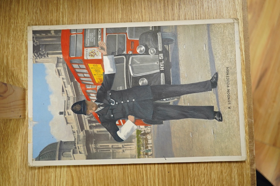 A set of thirteen original hand coloured photographs for postcards, London Pageantry scenes to include Changing the guard at Buckingham Palace, Lifeguards in the mall, and Yeoman warders at St James Palace, unframed, lar